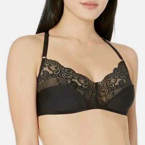 Cosabella Bisou Criss Cross Bralette Black Lace, L, NWT